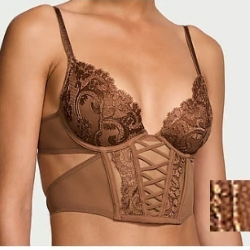 Victoria's Secret | Boho Floral Embroidery Low-Cut Demi Corset Top Size S DD